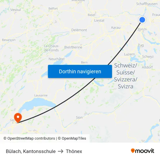 Bülach, Kantonsschule to Thônex map