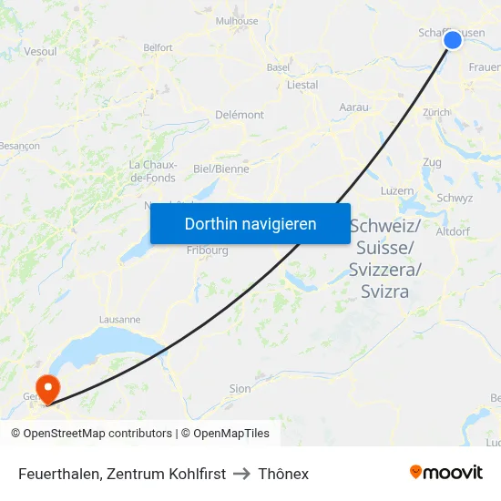 Feuerthalen, Zentrum Kohlfirst to Thônex map