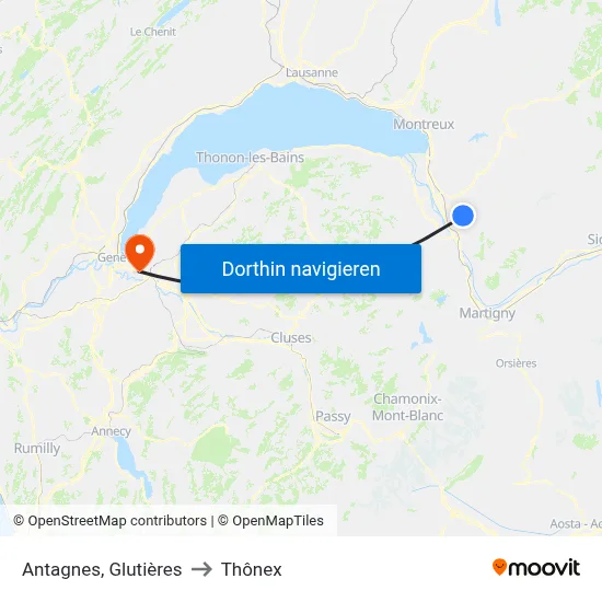 Antagnes, Glutières to Thônex map