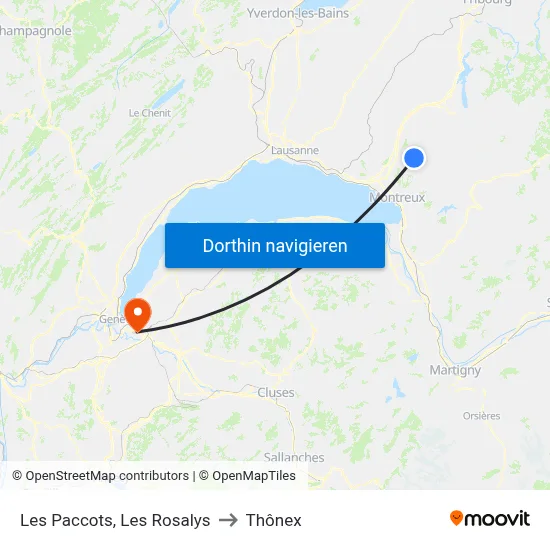 Les Paccots, Les Rosalys to Thônex map