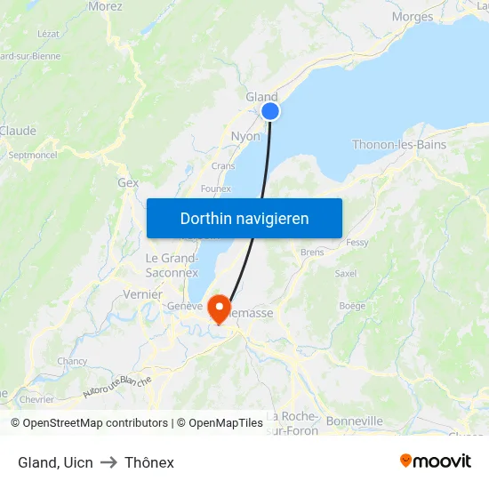 Gland, Uicn to Thônex map