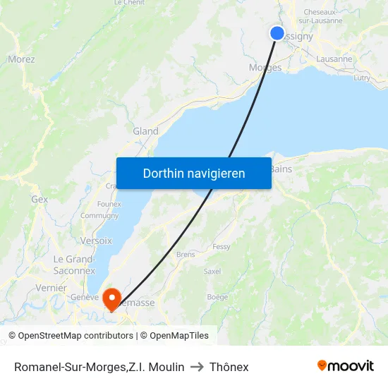 Romanel-Sur-Morges,Z.I. Moulin to Thônex map