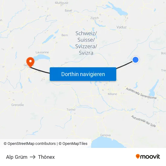 Alp Grüm to Thônex map