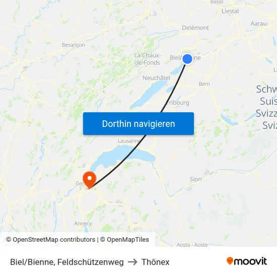 Biel/Bienne, Feldschützenweg to Thônex map