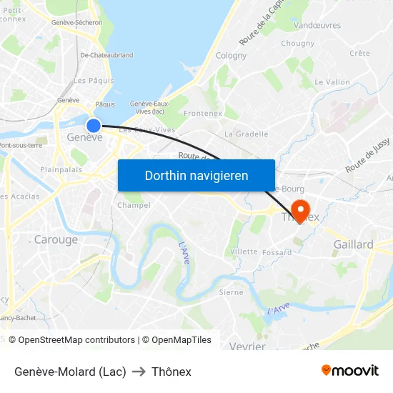 Genève-Molard (Lac) to Thônex map