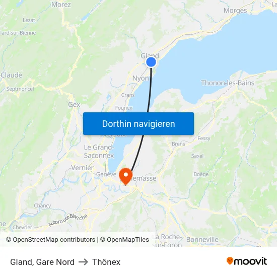 Gland, Gare Nord to Thônex map