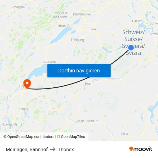 Meiringen, Bahnhof to Thônex map