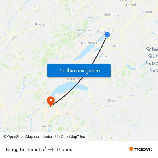 Brügg Be, Bahnhof to Thônex map