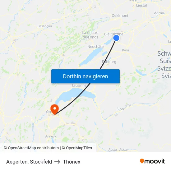 Aegerten, Stockfeld to Thônex map