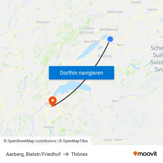Aarberg, Bielstr/Friedhof to Thônex map