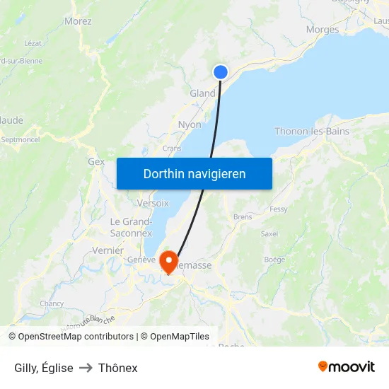 Gilly, Église to Thônex map
