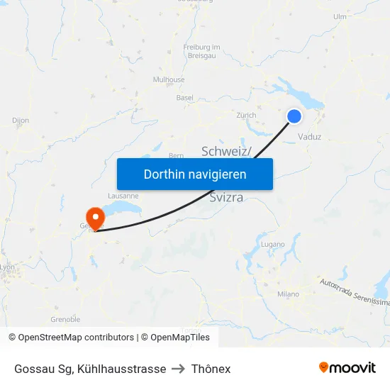 Gossau Sg, Kühlhausstrasse to Thônex map