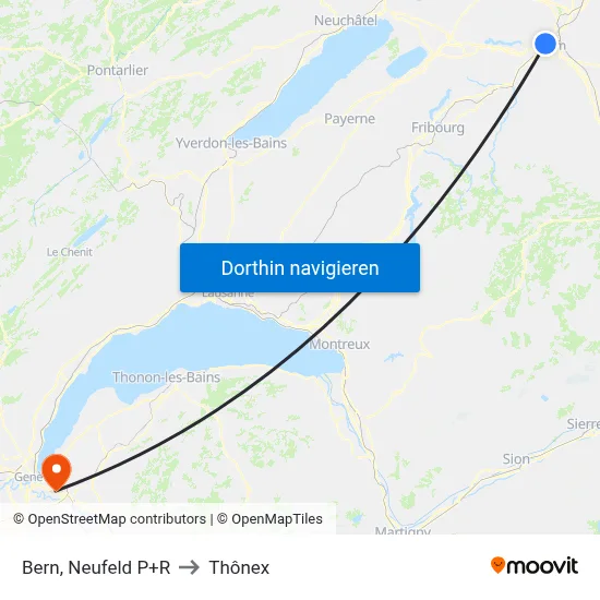 Bern, Neufeld P+R to Thônex map