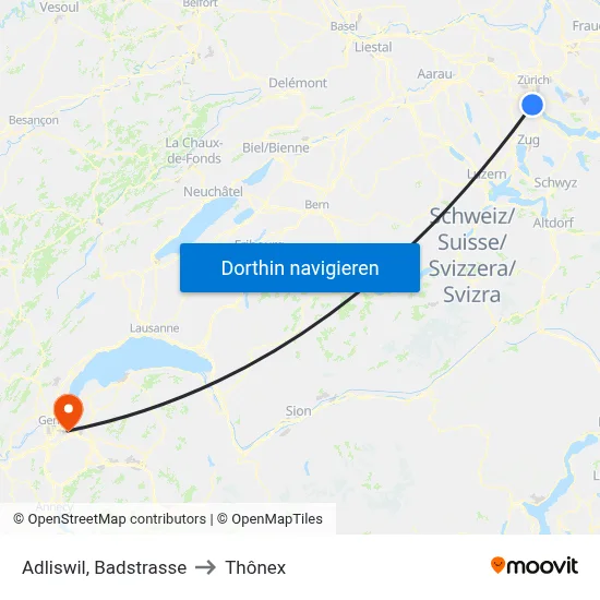 Adliswil, Badstrasse to Thônex map