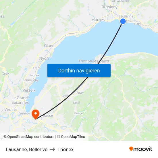 Lausanne, Bellerive to Thônex map