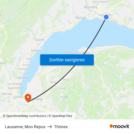 Lausanne, Mon Repos to Thônex map