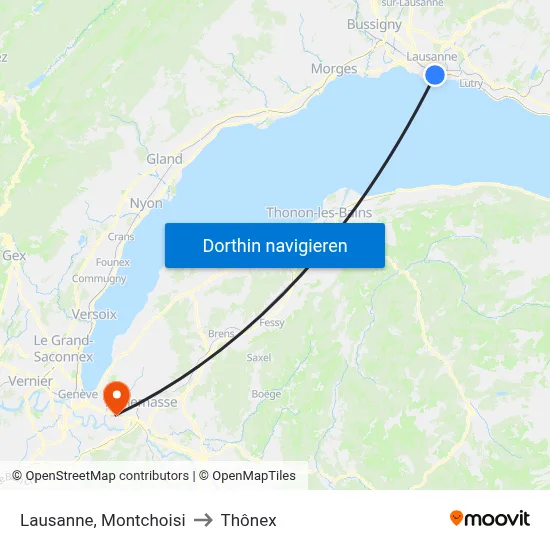 Lausanne, Montchoisi to Thônex map