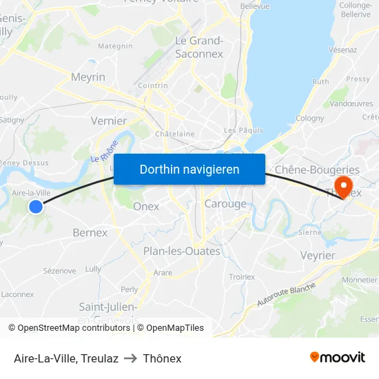 Aire-La-Ville, Treulaz to Thônex map
