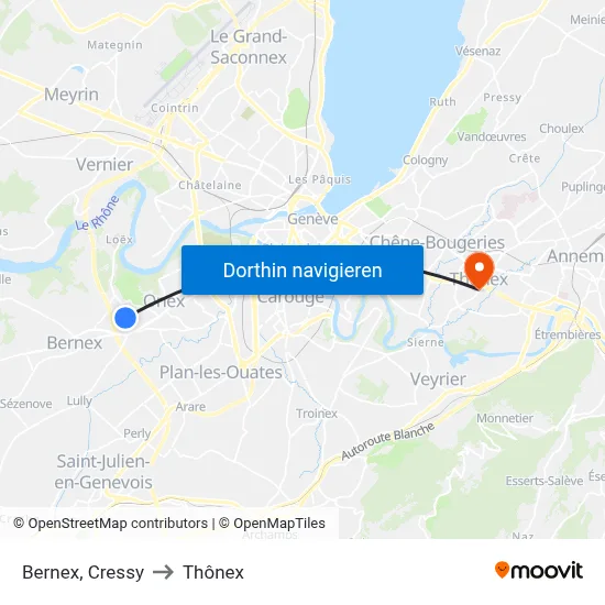 Bernex, Cressy to Thônex map