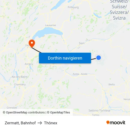Zermatt, Bahnhof to Thônex map