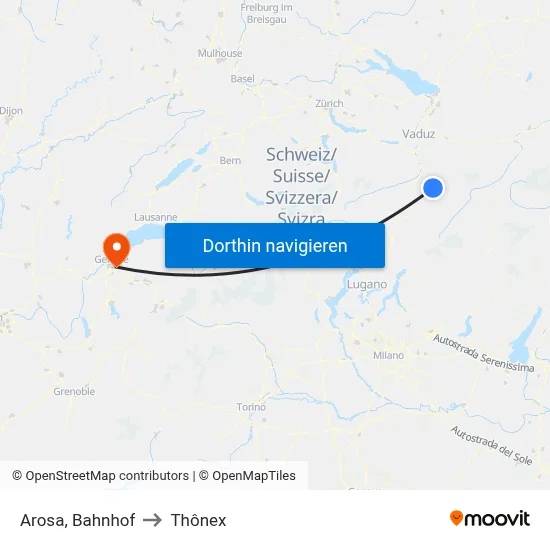 Arosa, Bahnhof to Thônex map