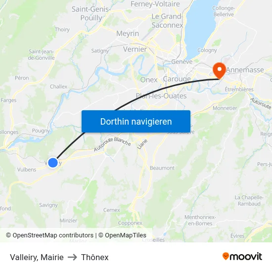 Valleiry, Mairie to Thônex map