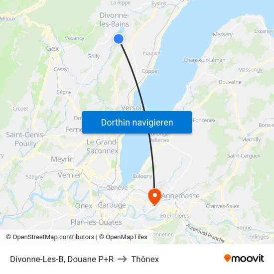 Divonne-Les-B, Douane P+R to Thônex map