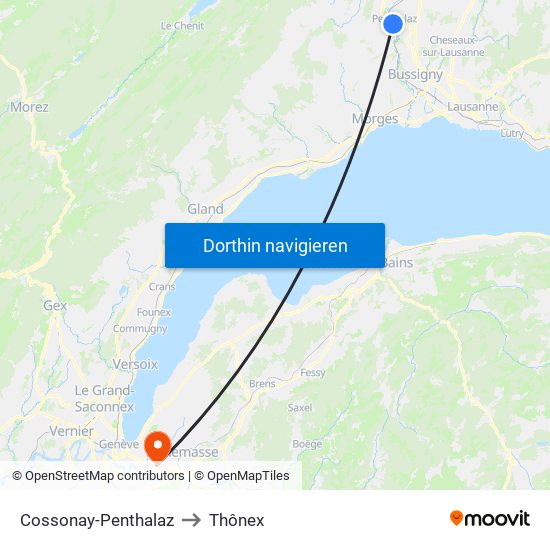 Cossonay-Penthalaz to Thônex map