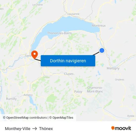 Monthey-Ville to Thônex map