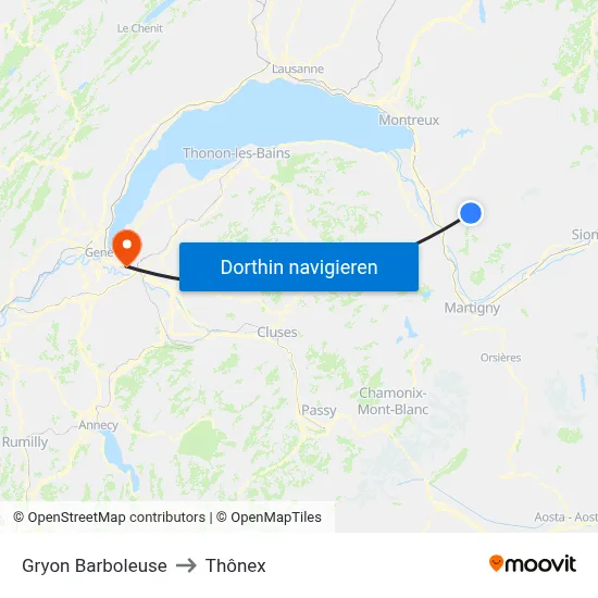 Gryon Barboleuse to Thônex map