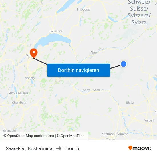 Saas-Fee, Busterminal to Thônex map