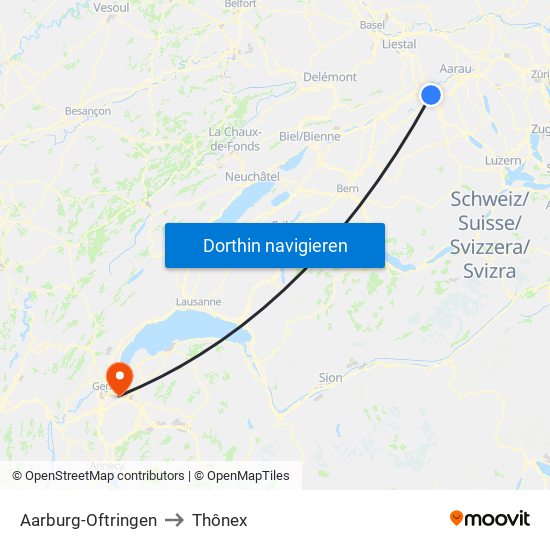 Aarburg-Oftringen to Thônex map