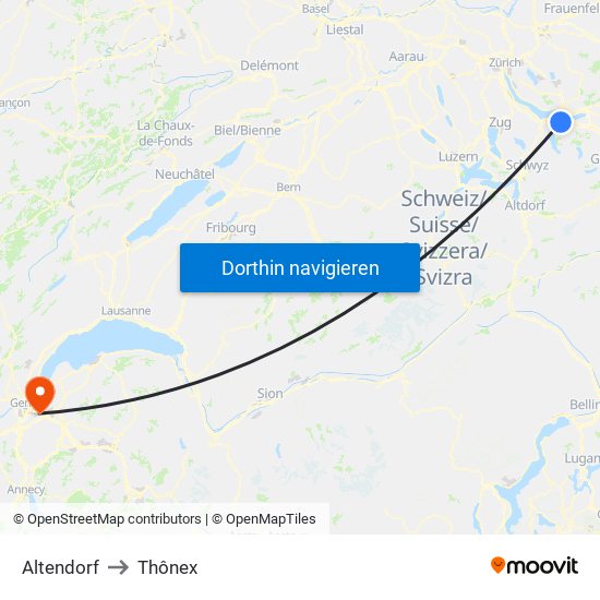 Altendorf to Thônex map