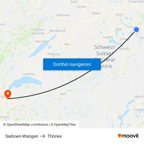 Siebnen-Wangen to Thônex map