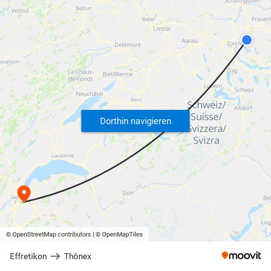 Effretikon to Thônex map