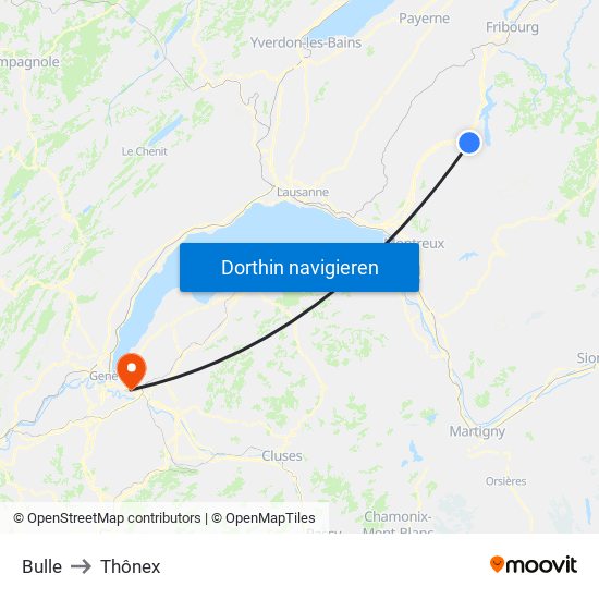 Bulle to Thônex map