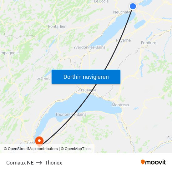 Cornaux NE to Thônex map