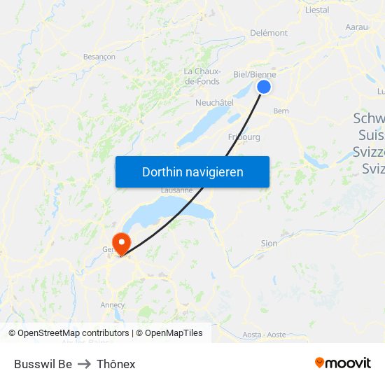 Busswil Be to Thônex map