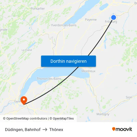 Düdingen, Bahnhof to Thônex map