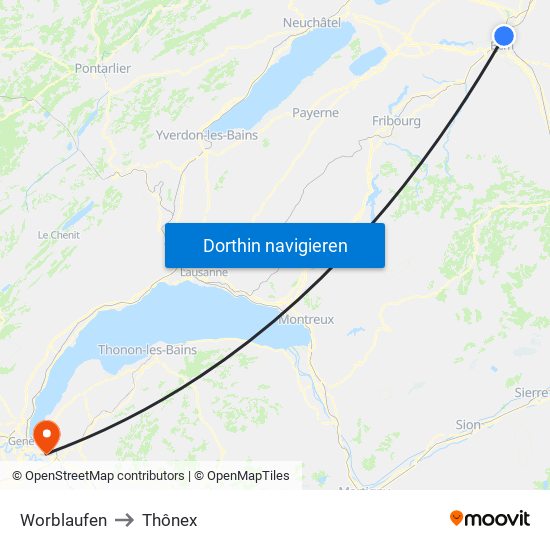 Worblaufen to Thônex map