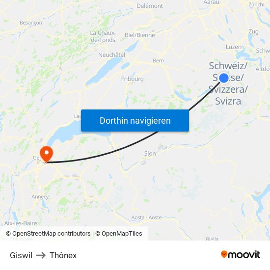 Giswil to Thônex map