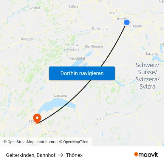Gelterkinden, Bahnhof to Thônex map