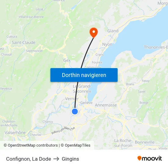 Confignon, La Dode to Gingins map