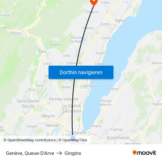 Genève, Queue-D'Arve to Gingins map
