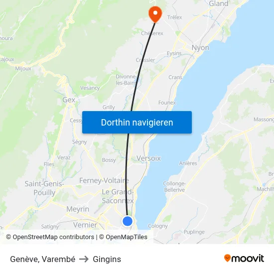 Genève, Varembé to Gingins map