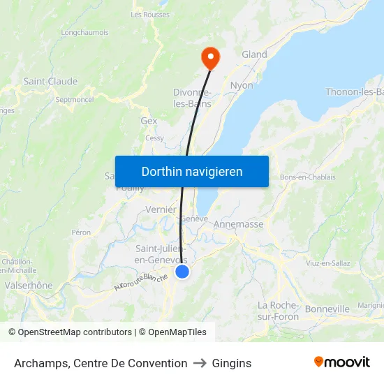 Archamps, Centre De Convention to Gingins map