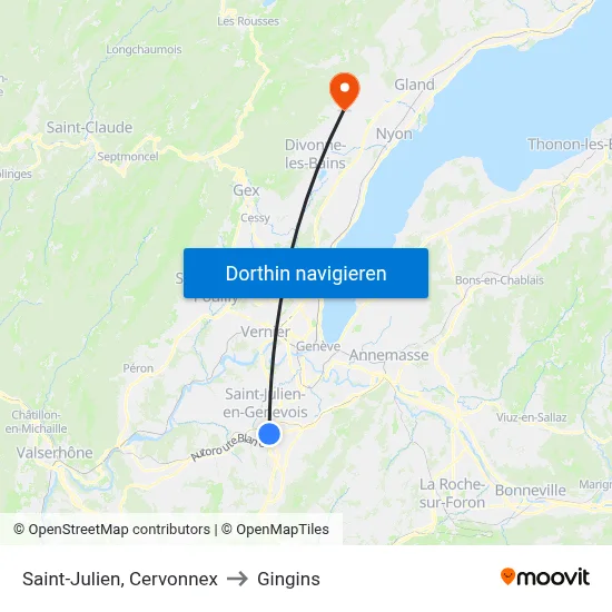 Saint-Julien, Cervonnex to Gingins map