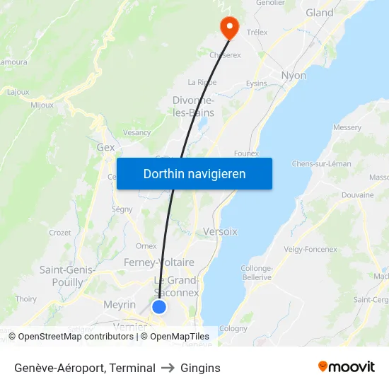 Genève-Aéroport, Terminal to Gingins map