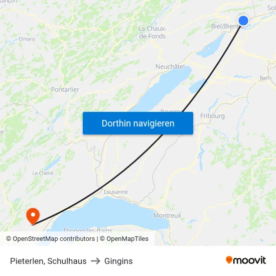 Pieterlen, Schulhaus to Gingins map