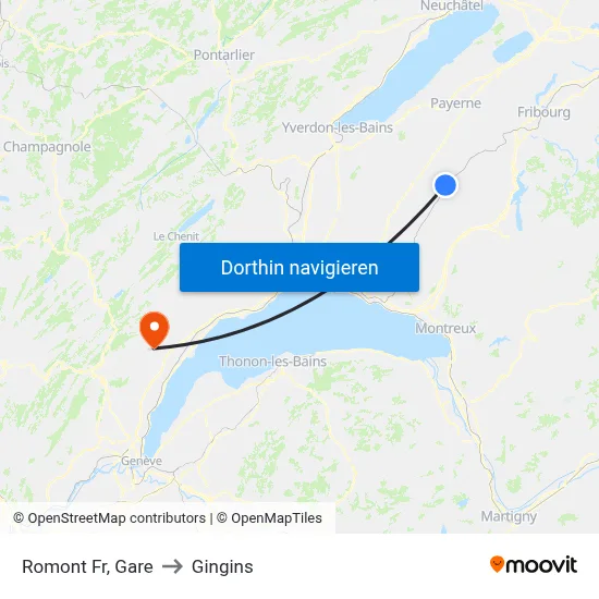 Romont Fr, Gare to Gingins map